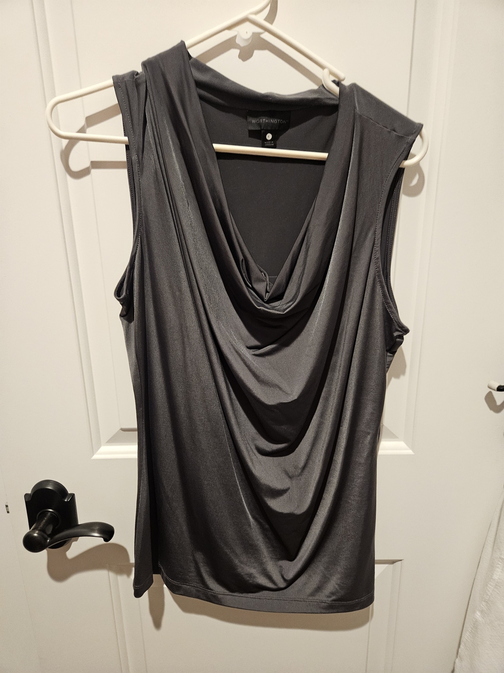 Worthington Gray Draped Cowl Neck Sleeveless Top